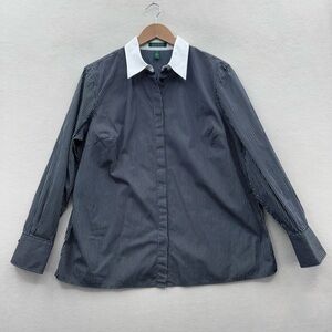 Lauren Ralph Lauren Woman’s 1X Black White Striped Button-Up Blouse